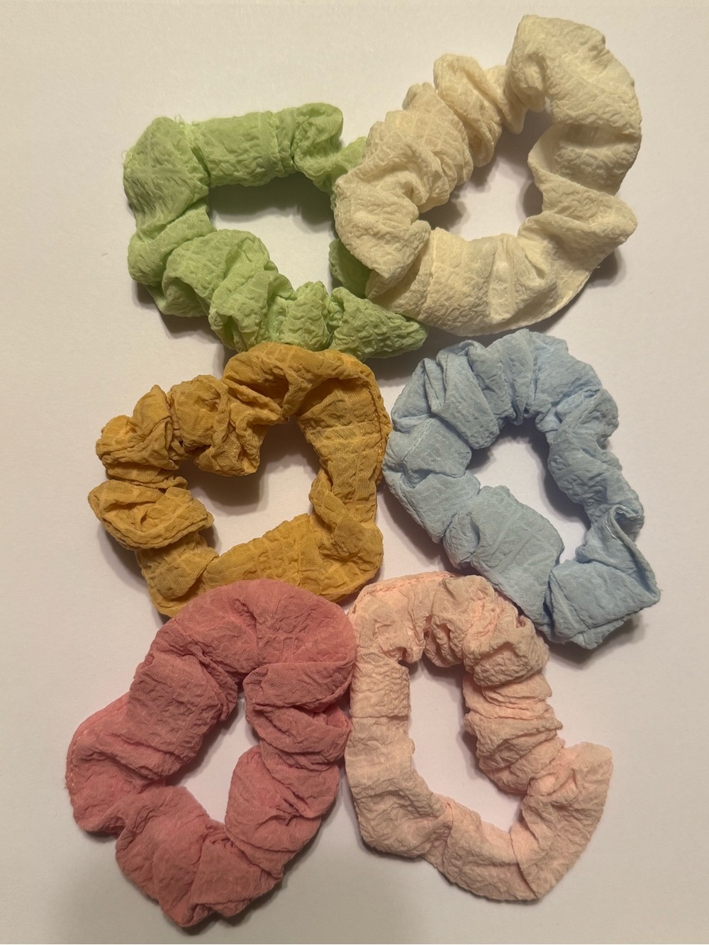 Set of 6 Pastel Boho Crinkle Texture Hair Scrunchies